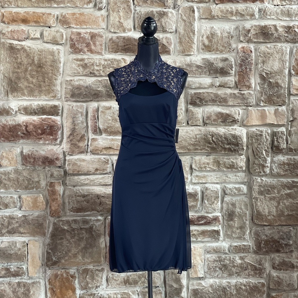 NWT Navy Alex Evenings Lace Back Dress, Size 8